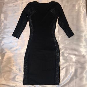 Long Sleeve Side Mesh Sexy Black Dress